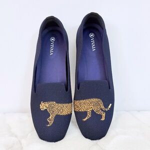 Vivaia Audrey Embroidered Loafers 40.5 Navy Cheetah